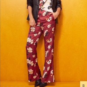 Aloha To You Burgundy Floral Print Satin Pants